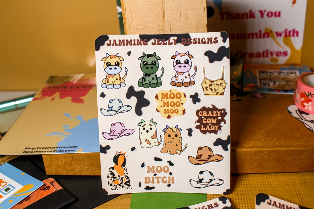 Image of  Cow Themed Sticker Sheet | Cow Collection crazy