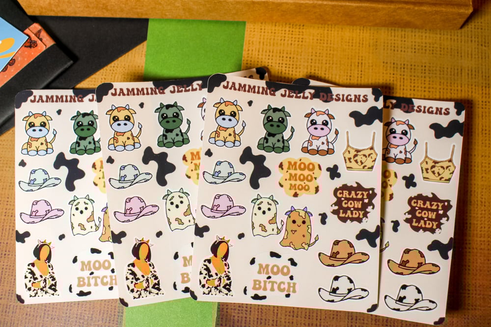 Image of  Cow Themed Sticker Sheet | Cow Collection crazy