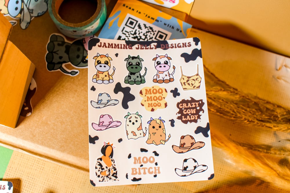 Image of  Cow Themed Sticker Sheet | Cow Collection crazy