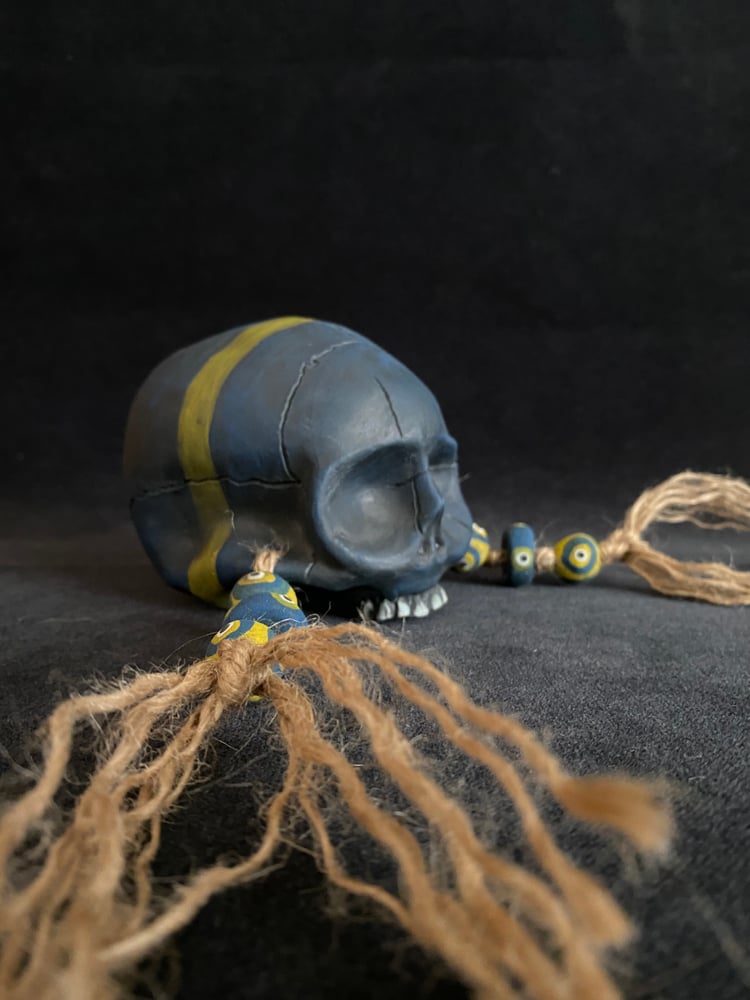 Image of Mini Weathered Blue and Yellow Trophy Skull Mug (ii)