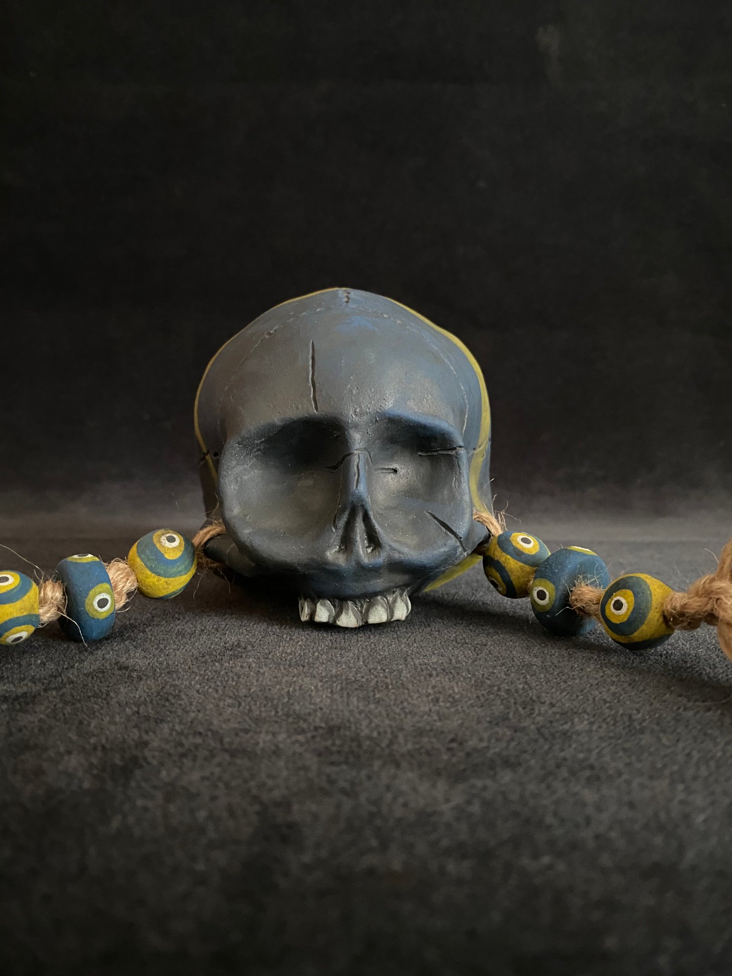 Image of Mini Weathered Blue and Yellow Trophy Skull Mug (ii)