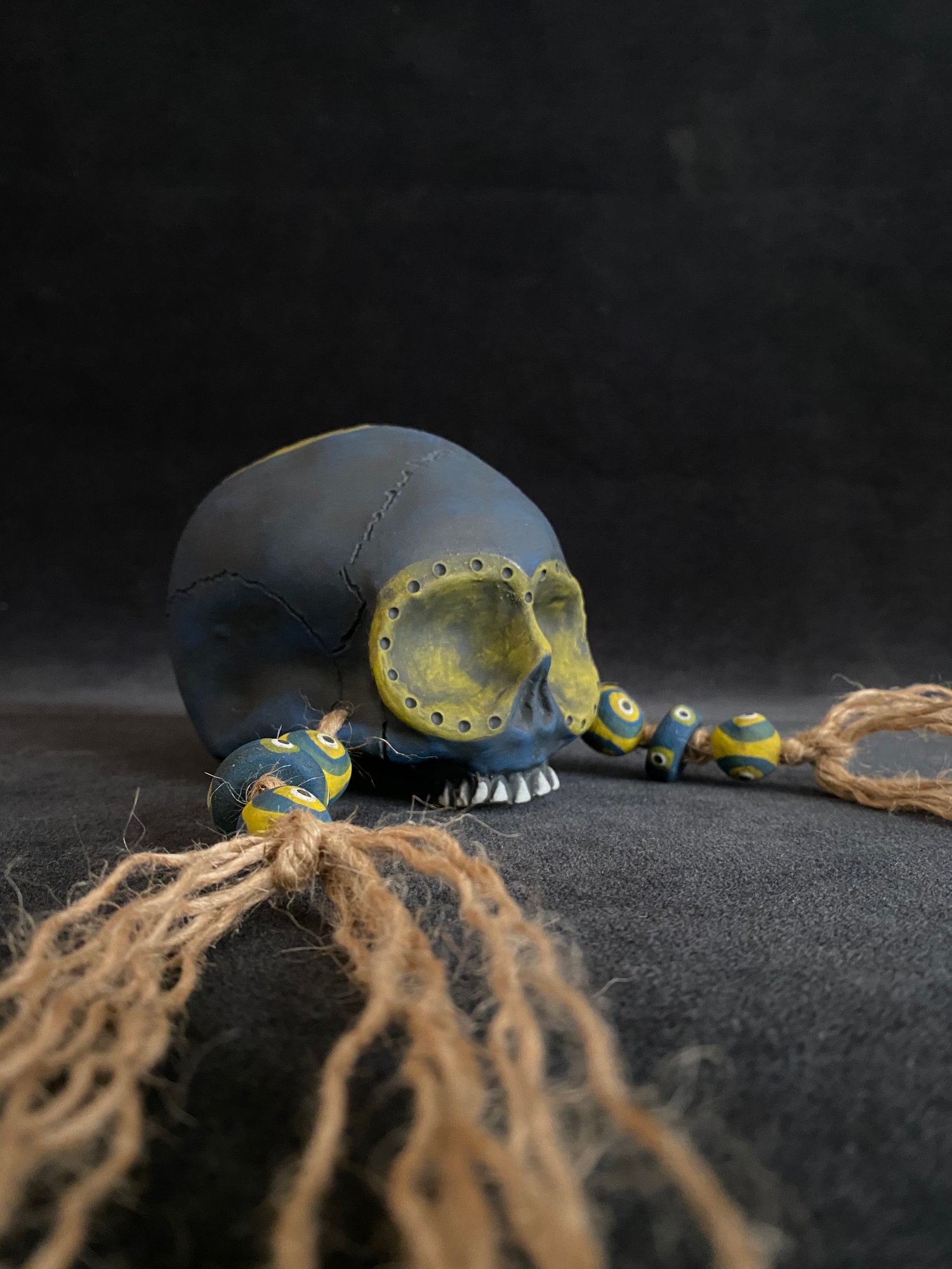 Image of Mini Weathered Blue and Yellow Trophy Skull Mug (jj)