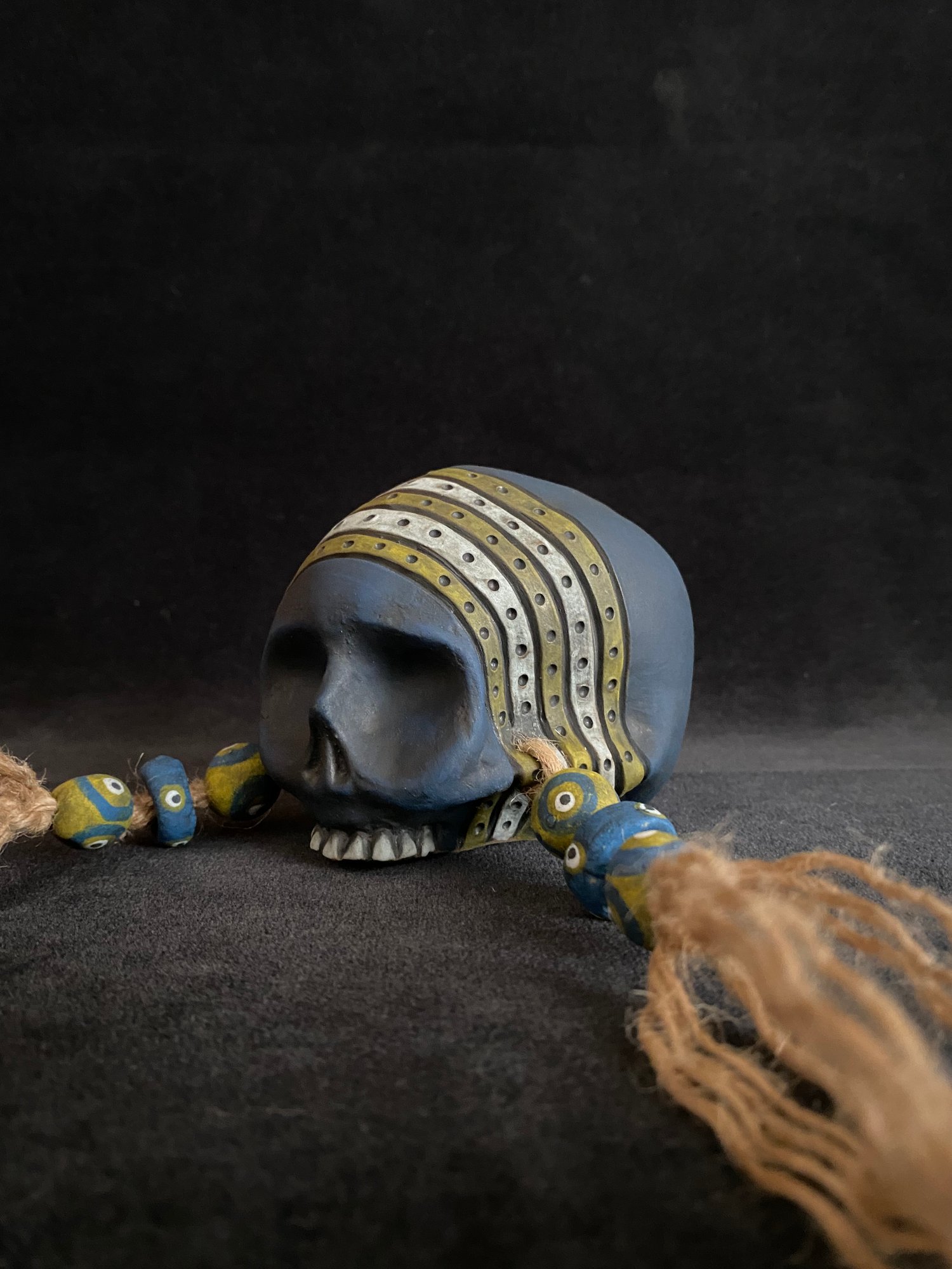 Image of Mini Weathered Blue and Yellow Trophy Skull Mug (kk)