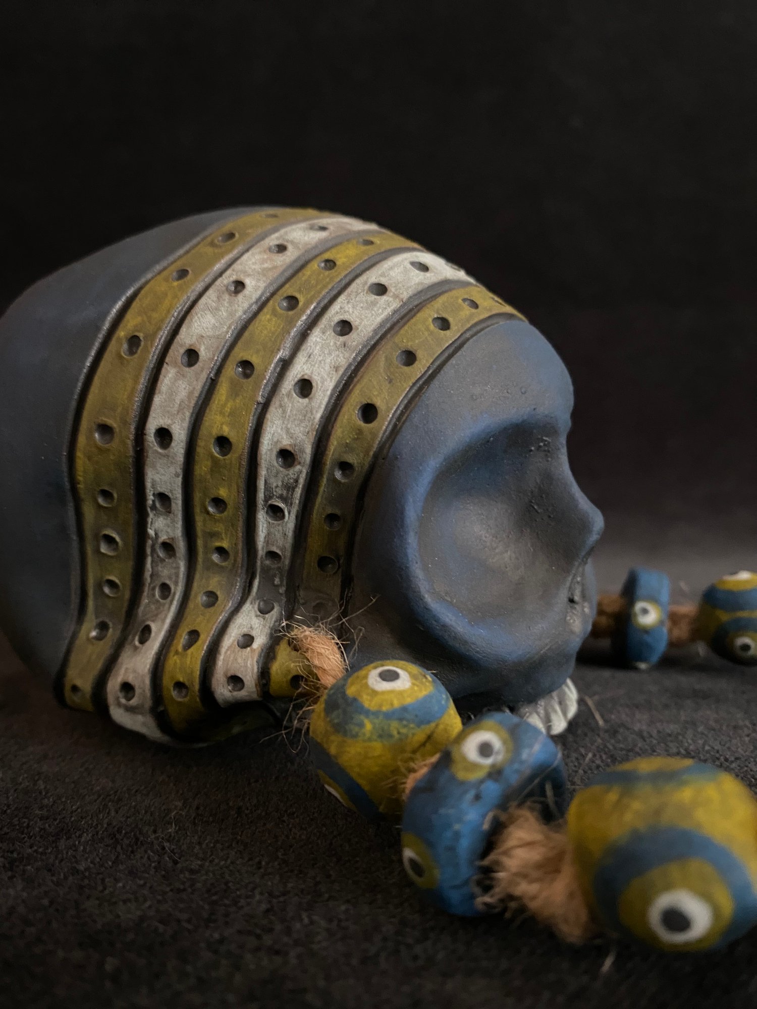 Image of Mini Weathered Blue and Yellow Trophy Skull Mug (kk)