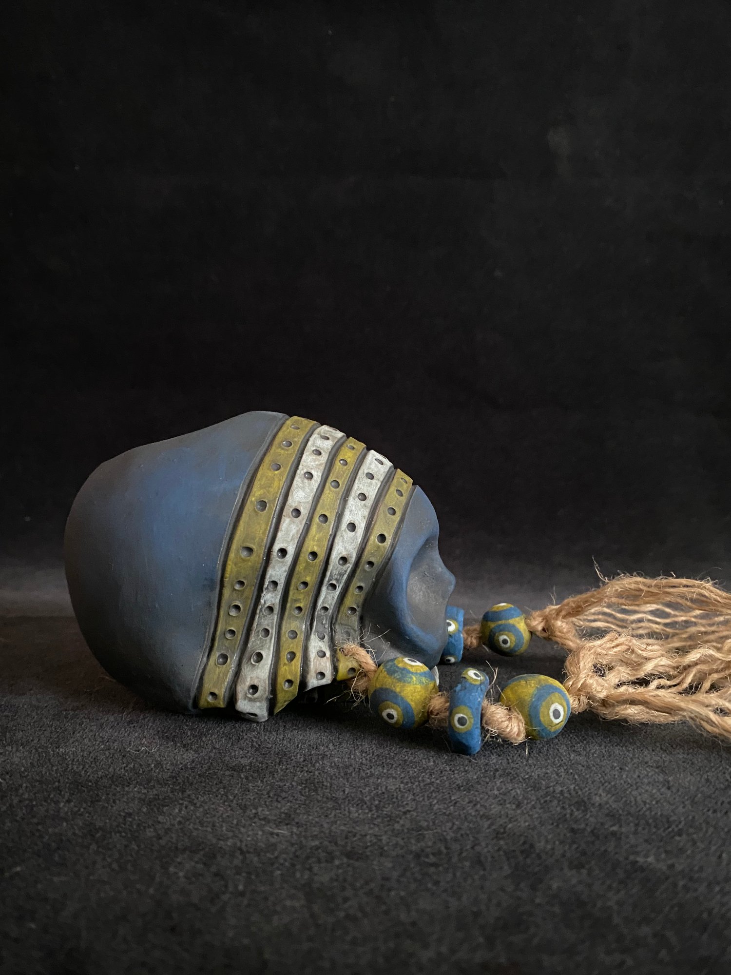 Image of Mini Weathered Blue and Yellow Trophy Skull Mug (kk)