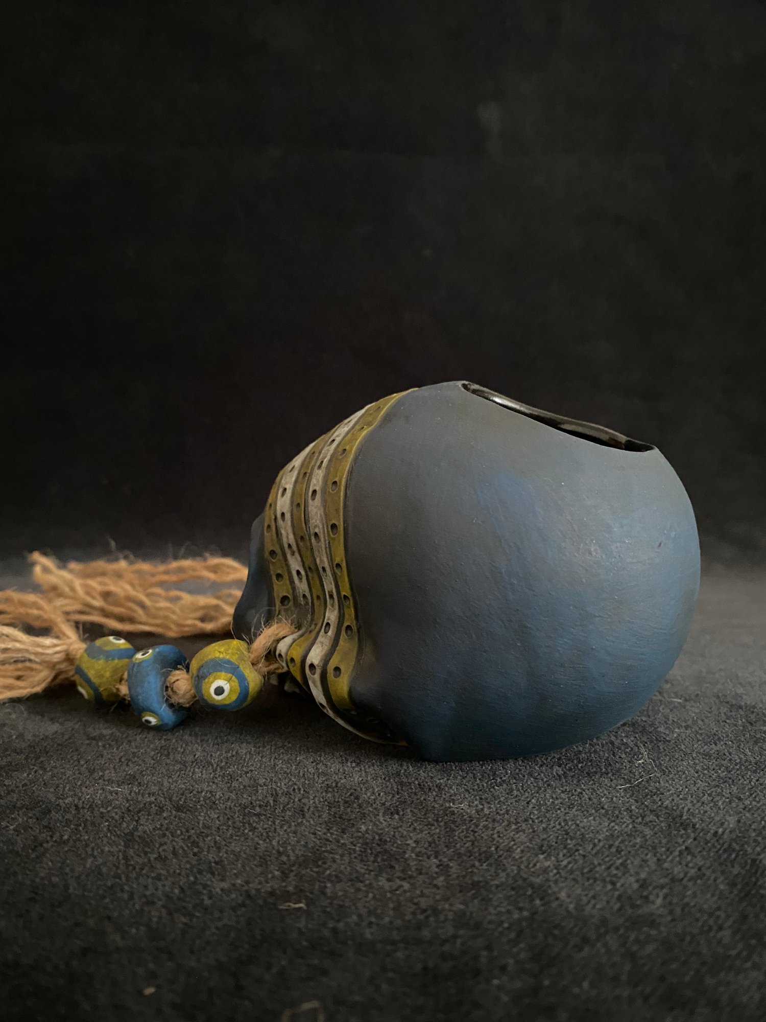 Image of Mini Weathered Blue and Yellow Trophy Skull Mug (kk)