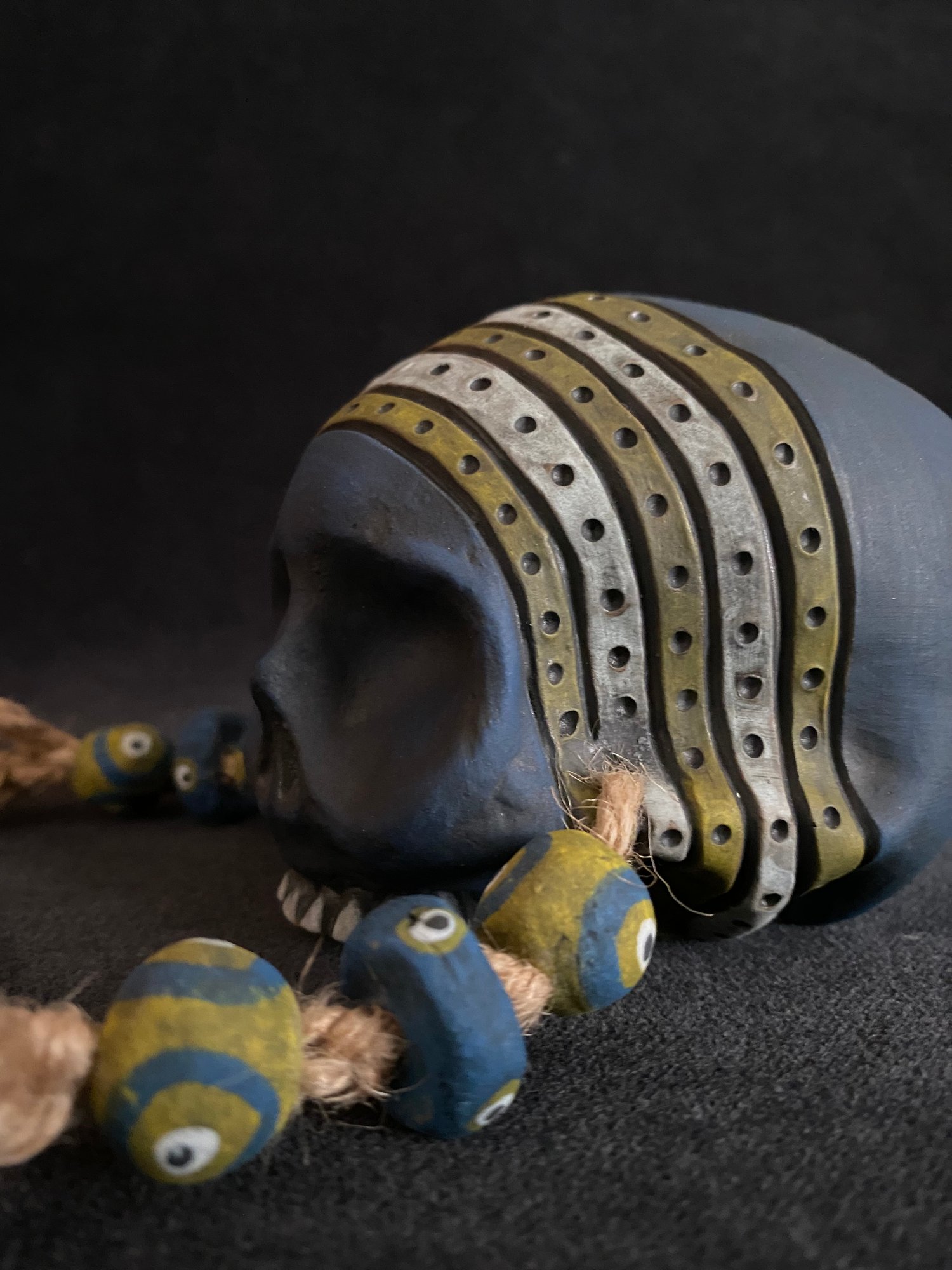 Image of Mini Weathered Blue and Yellow Trophy Skull Mug (kk)
