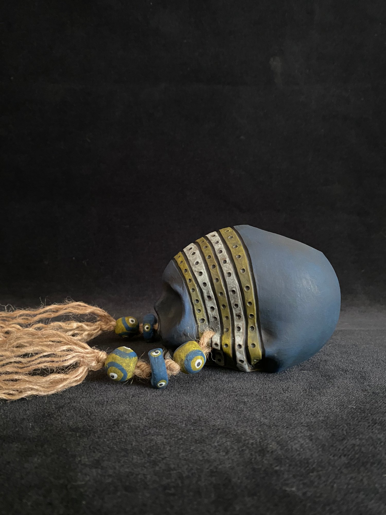 Image of Mini Weathered Blue and Yellow Trophy Skull Mug (kk)