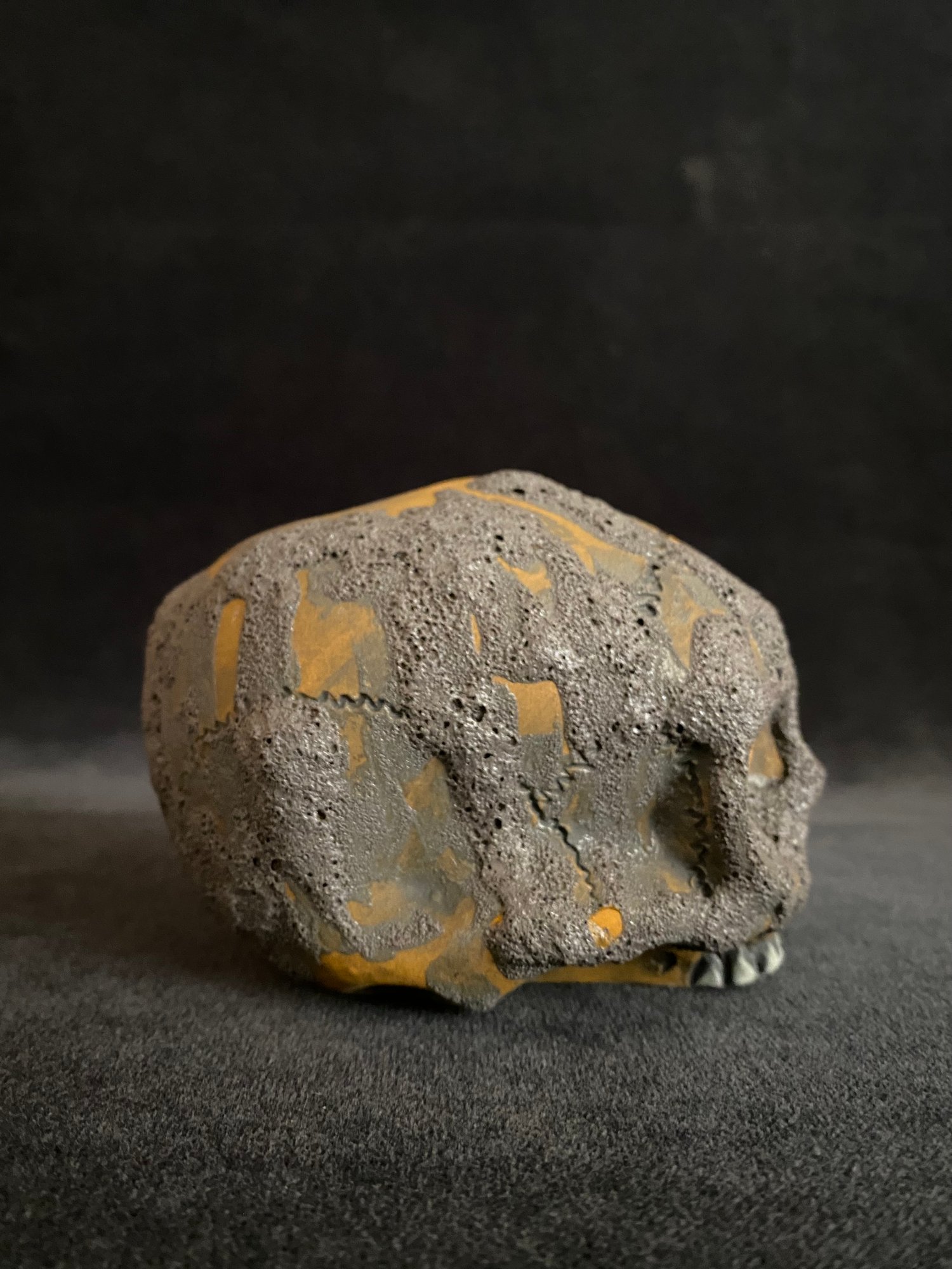 Image of Mini Skull Mug with Running Lava Glaze over Weathered Orange 