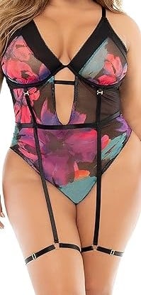 Image 1 of  Floral Teddy with Removable Garters