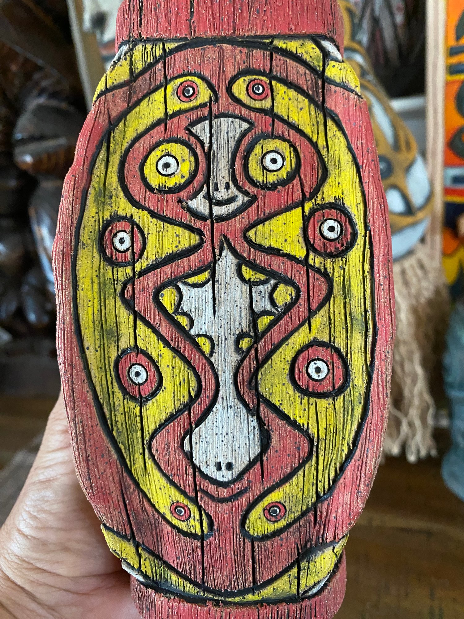 Image of Four Sided Red and Yellow PNG Shield Mug - “The Happy Dancer” - US Shipping Included 