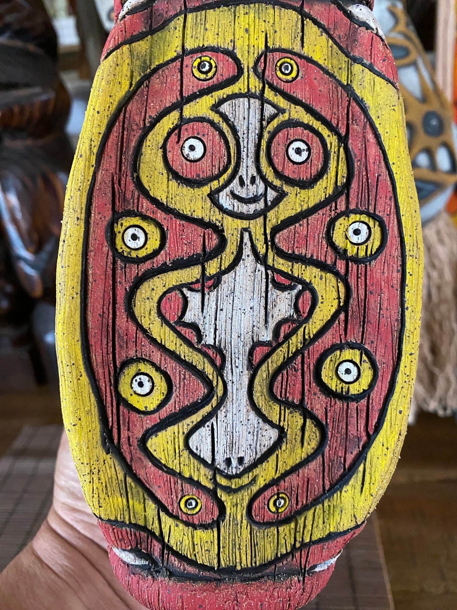 Image of Four Sided Yellow and Red PNG Shield Mug - “The Happy Dancer” - US Shipping Included 