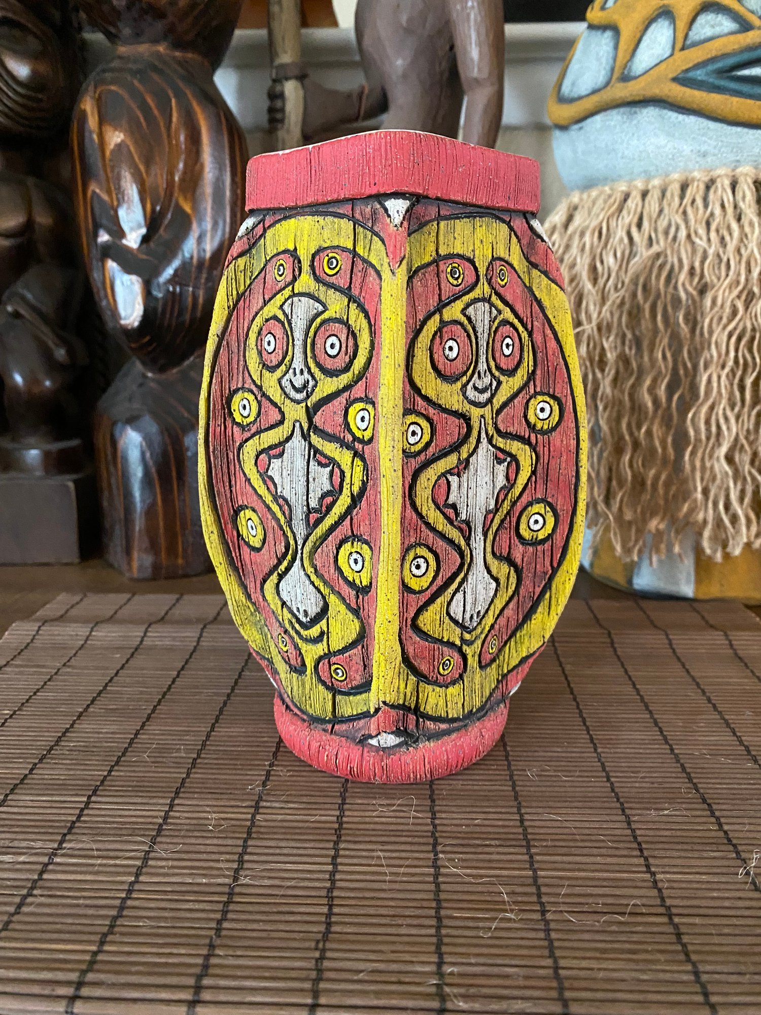 Image of Four Sided Yellow and Red PNG Shield Mug - “The Happy Dancer” - US Shipping Included 