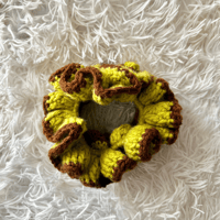 Image 4 of Chocolate Matcha Scrunchie - Handmade Crochet Hair Accessory with Green or Brown Trim