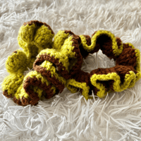 Image 1 of Chocolate Matcha Scrunchie - Handmade Crochet Hair Accessory with Green or Brown Trim