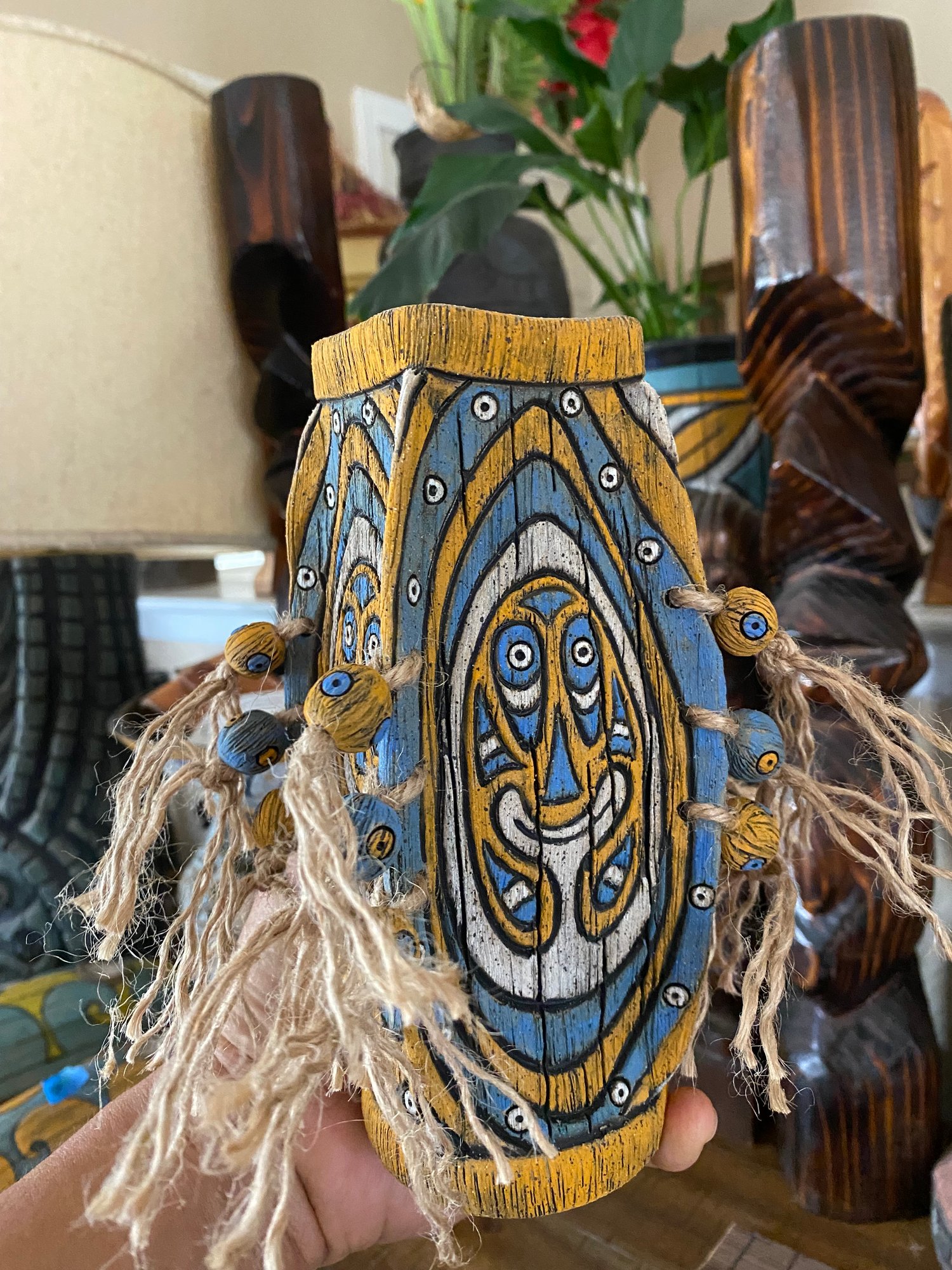 Image of Four Sided Blue and Orange PNG Shield Mug - “Gopey” - US Shipping Included 