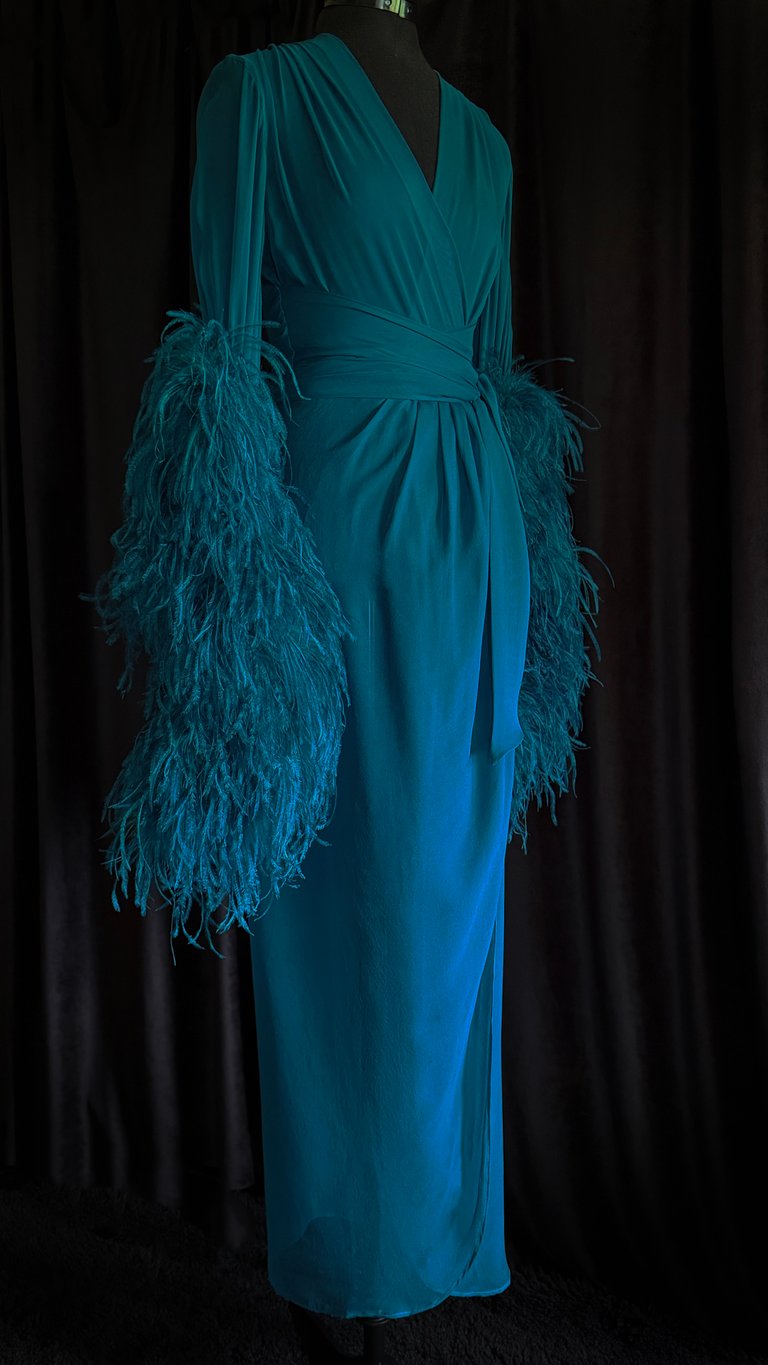 Limited Edition Special Order Teal 100% Silk Sheer Selene Dressing Gown Image 3