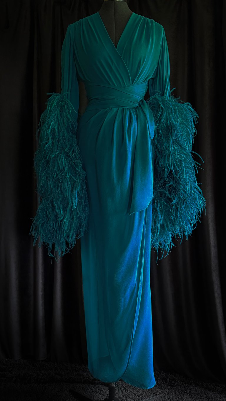 Limited Edition Special Order Teal 100% Silk Sheer Selene Dressing Gown Image 2