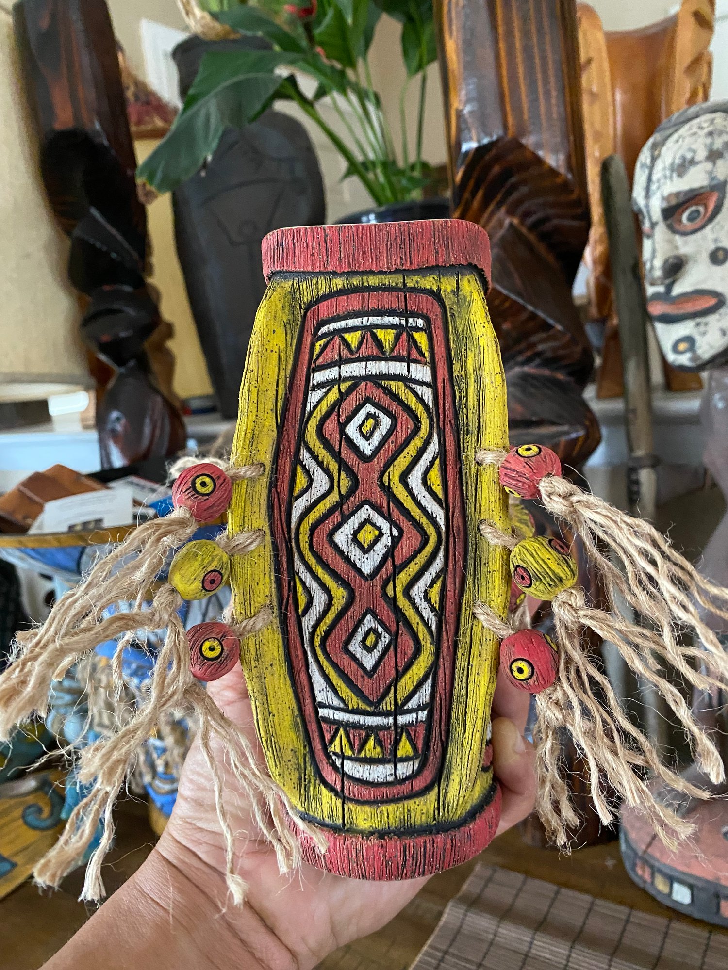 Image of Four Sided Yellow and Red PNG Shield Mug - “PNG P.O.P.” - US Shipping Included 