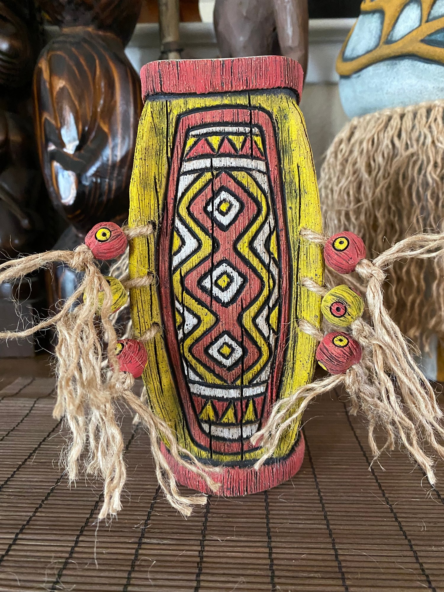 Image of Four Sided Yellow and Red PNG Shield Mug - “PNG P.O.P.” - US Shipping Included 