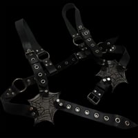 Image 1 of Walk of the widow black leather spiderweb caged chest body harness bra
