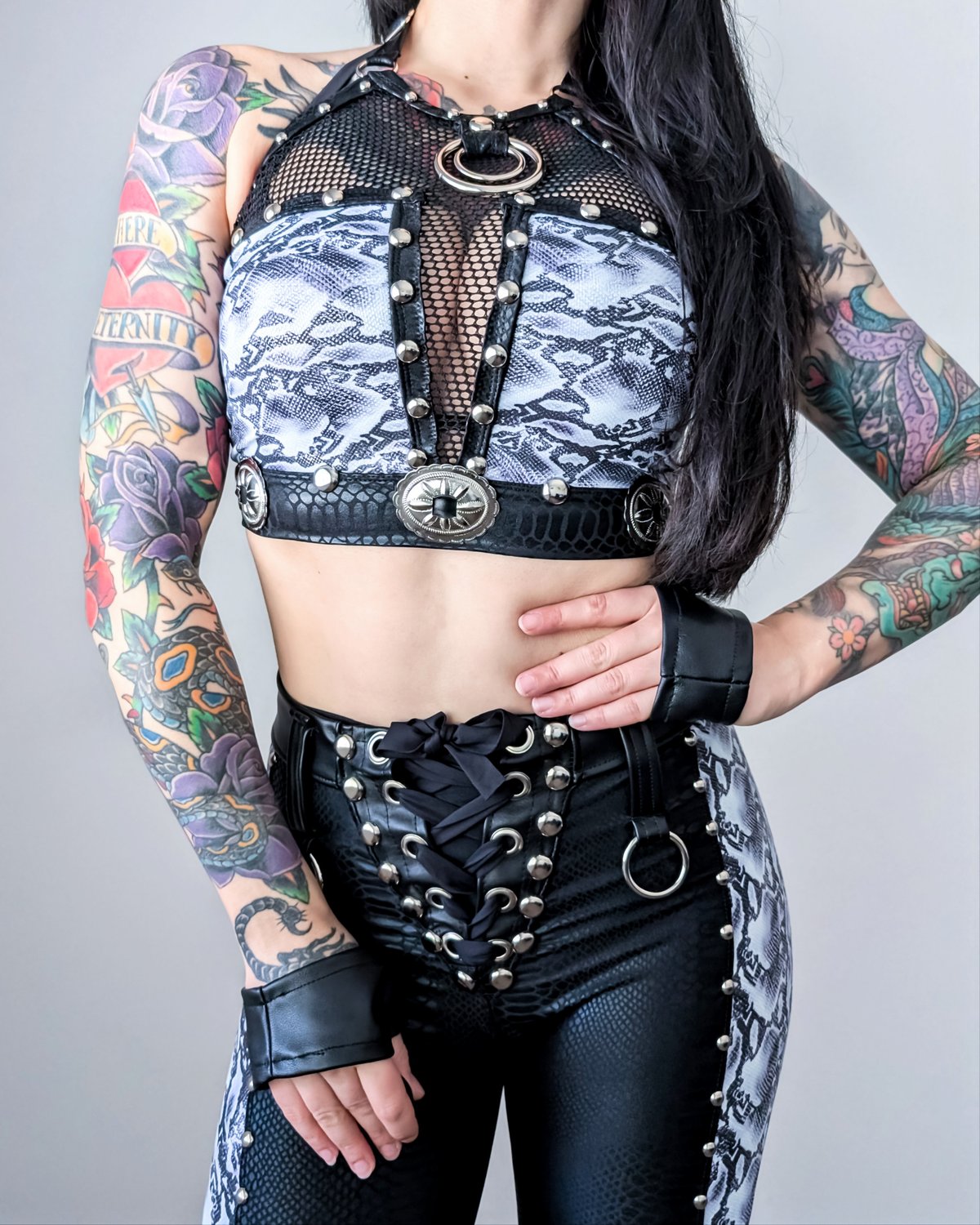 White Snake Plunging Halter Top