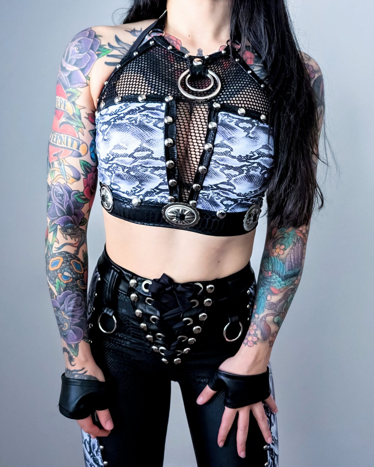 White Snake Plunging Halter Top