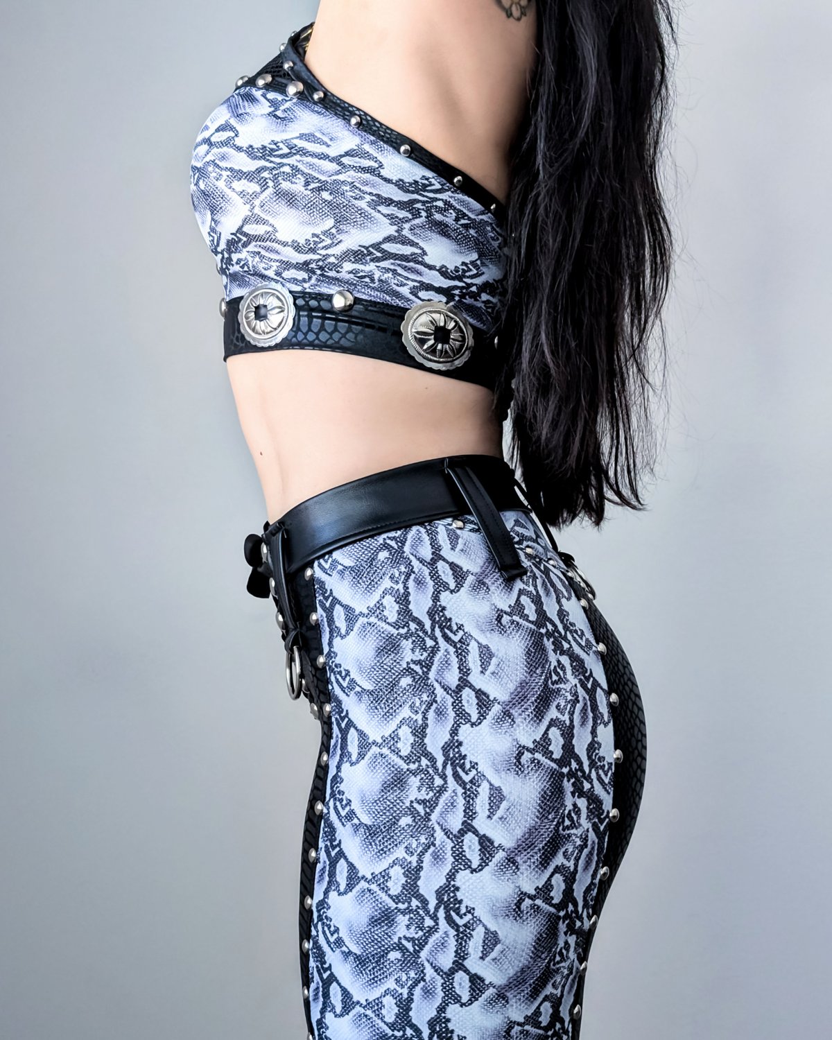 White Snake Plunging Halter Top