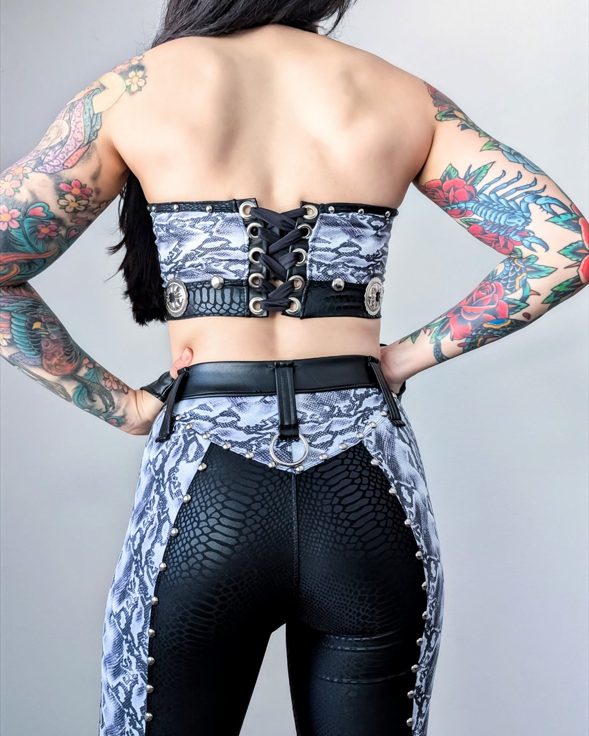 White Snake Plunging Halter Top