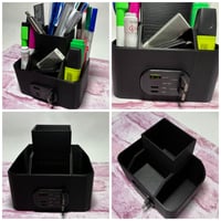 Image 2 of Desk Table Office Organizer with built in charging station with retractable cables