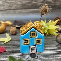 Image 1 of Blue Ceramic Mini House with Chimney