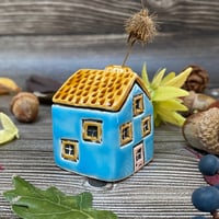 Image 2 of Blue Ceramic Mini House with Chimney