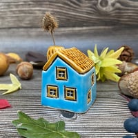 Image 3 of Blue Ceramic Mini House with Chimney