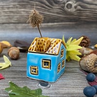 Image 4 of Blue Ceramic Mini House with Chimney