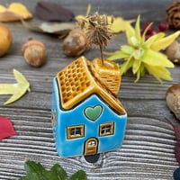 Image 5 of Blue Ceramic Mini House with Green Heart
