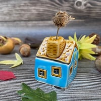 Image 4 of Blue Ceramic Mini House with Green Heart