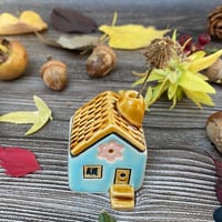 Image 7 of Little Aqua Blue Ceramic House with Chimney