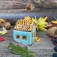 Image 3 of Little Aqua Blue Ceramic House with Chimney