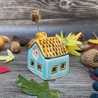 Image 4 of Little Aqua Blue Ceramic House with Chimney