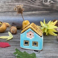 Image 5 of Little Aqua Blue Ceramic House with Chimney