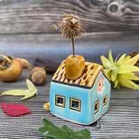 Image 6 of Little Aqua Blue Ceramic House with Chimney
