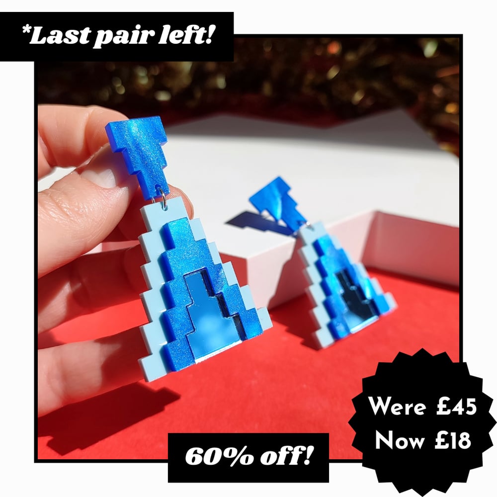 Image of Aztec Pyramid Statement Acrylic Earrings - Blue & Pink
