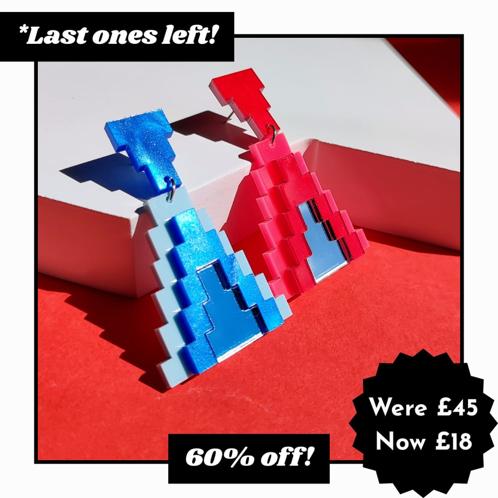 Image of Aztec Pyramid Statement Acrylic Earrings - Blue & Pink
