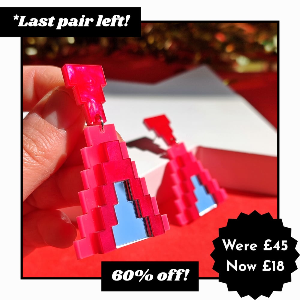 Image of Aztec Pyramid Statement Acrylic Earrings - Blue & Pink