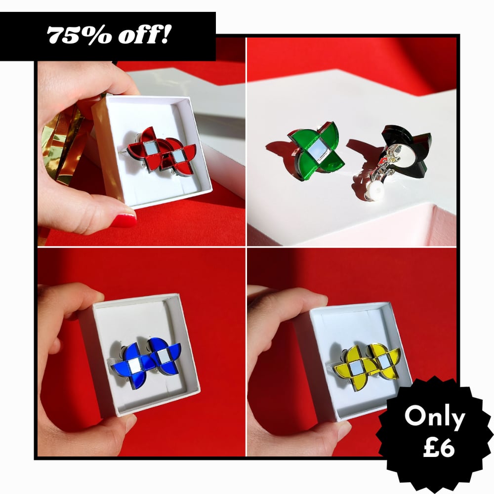 Image of Colourful Clip-on Pinwheel / Windmill Earrings