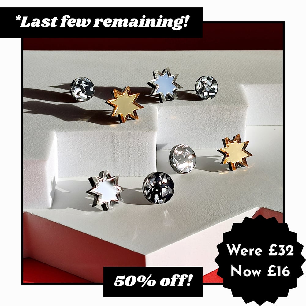 Image of Mini Geometric Star + Circle Acrylic Stud Earring Gift Set