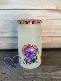 Image 1 of 16oz Chucky, Freddy, and Jason Neon Halloween Glass Can 