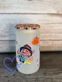 Image 2 of 16oz Chucky, Freddy, and Jason Neon Halloween Glass Can 