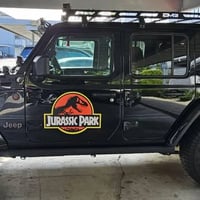 Image 4 of Jurassic Park Red Background Cling Decal Set (2-Pack)