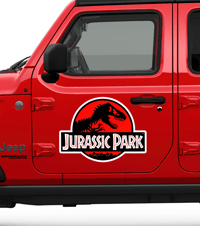 Image 2 of Jurassic Park Red Background with white Stroke Cling Decal Set (2-Pack)